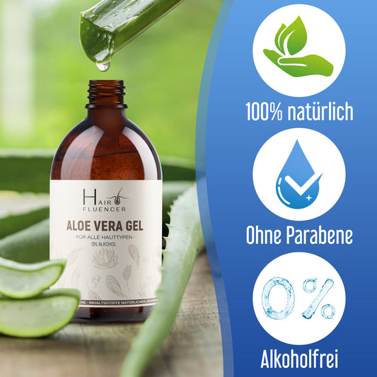 Hairfluencer Aloe Vera Gel aus 100% Blattsaft (500ml) Bio Aloe Vera Gel zur Pflege von Haut und Haare - feuchtigkeitsspendend und entzündungshemmend - Aloe Vera gegen Pickel und Akne